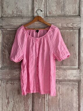 Talbots Pink Button-Front Short Sleeve Cotton Blouse